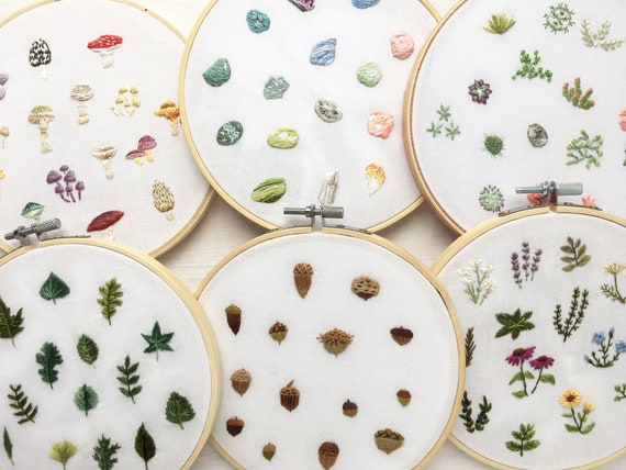 6 Tiny Collections Embroidery Patterns Mini Mushrooms Succulents