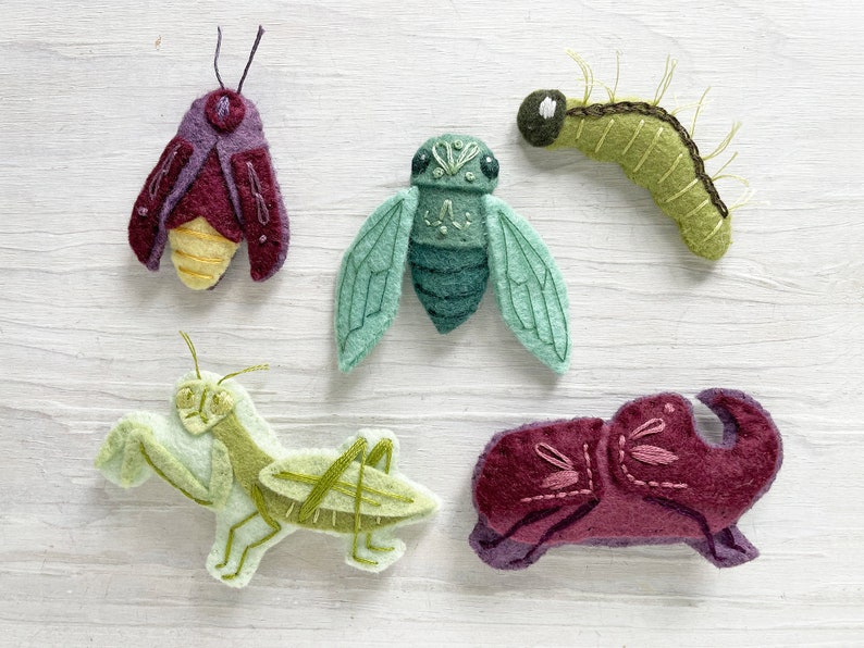 Beautiful Bugs set 2 Sewing Pattern PDF download, felt animals, cicada, praying mantis, firefly image 5