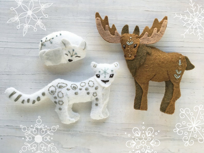 6 Winter Animals Plush ornament Felt Sewing pattern, felt toys, Christmas decor, PDF Download, SVG files for cricut, silhouette image 4