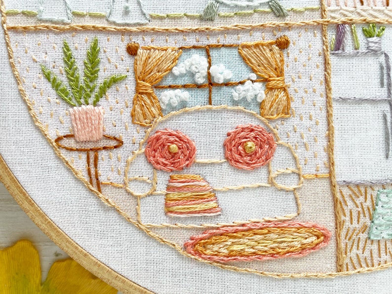 Little House Beginner Embroidery sampler, printed fabric Hand Embroidery Hoop Art Design, DIY image 9