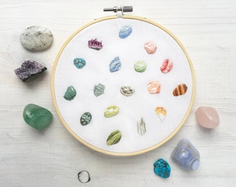 Tiny Crystals and Gemstones Hand Embroidery Pattern PDF Download, Embroidery Hoop Art, healing stones