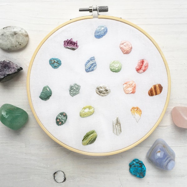 Tiny Crystals and Gemstones Hand Embroidery Pattern PDF Download, Embroidery Hoop Art, healing stones