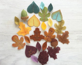 Felt Leaves Sewing Pattern PDF download, felt plants, garland, wreath, fall autumn acorn pine cone