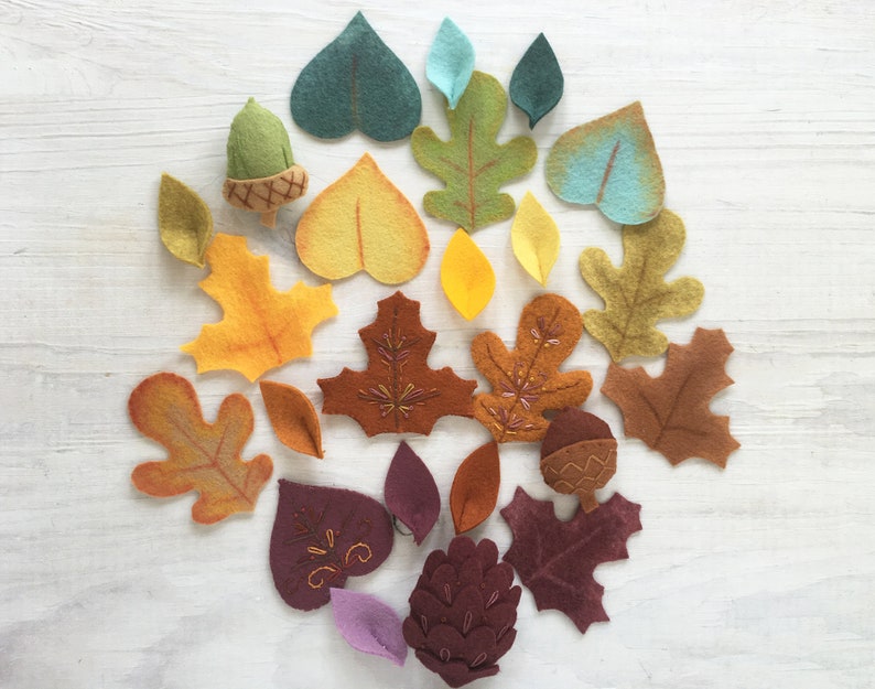 Felt Leaves Sewing Pattern PDF download, felt plants, garland, wreath, fall autumn acorn pine cone image 1