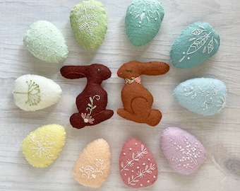 Felt Easter Eggs and Chocolate Bunnies Sewing Pattern PDF download, Spring garland, finger puppets