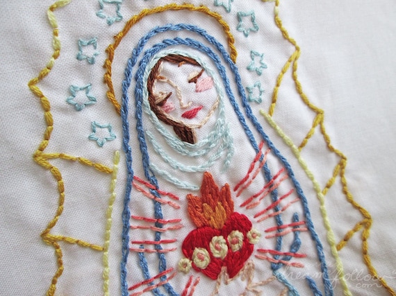 聖母マリアの手刺繍パターン、PDFダウンロード、刺繍アート - Etsy 日本