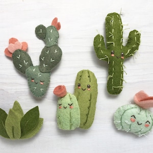 Felt Cactus Friends sewing pattern PDF, SVG digital download Plush mini succulents for Desert Decor, Baby Mobile image 1