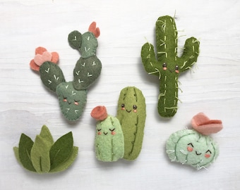 Felt Cactus Friends sewing pattern PDF, SVG digital download Plush mini succulents for Desert Decor, Baby Mobile