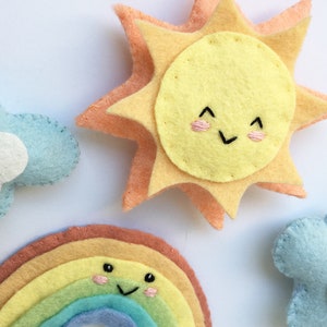 Rainbow, Sun and Clouds PDF Plush Sewing Pattern, SVG file for mini felt toys, baby mobile image 2