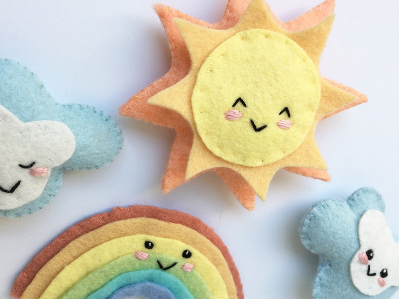 Rainbow, Sun and Clouds PDF Plush Sewing Pattern, SVG file for mini felt toys, baby mobile image 2