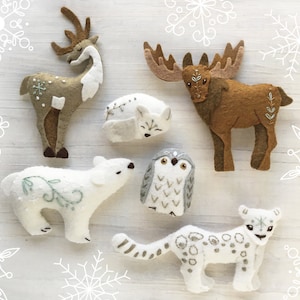 6 winterdieren pluche ornament vilt naaipatroon, vilt speelgoed, kerstdecor, pdf-download, SVG-bestanden voor cricut, silhouet