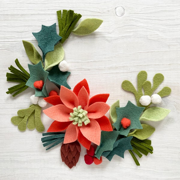 DIY Winter Greenery Wreath Pattern PDF download, felt plants, garland, ornaments and more