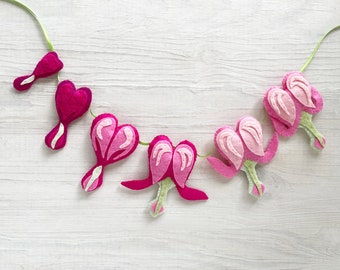 Bleeding Hearts Garland, Felt Flowers Sewing Pattern PDF download, felt plants