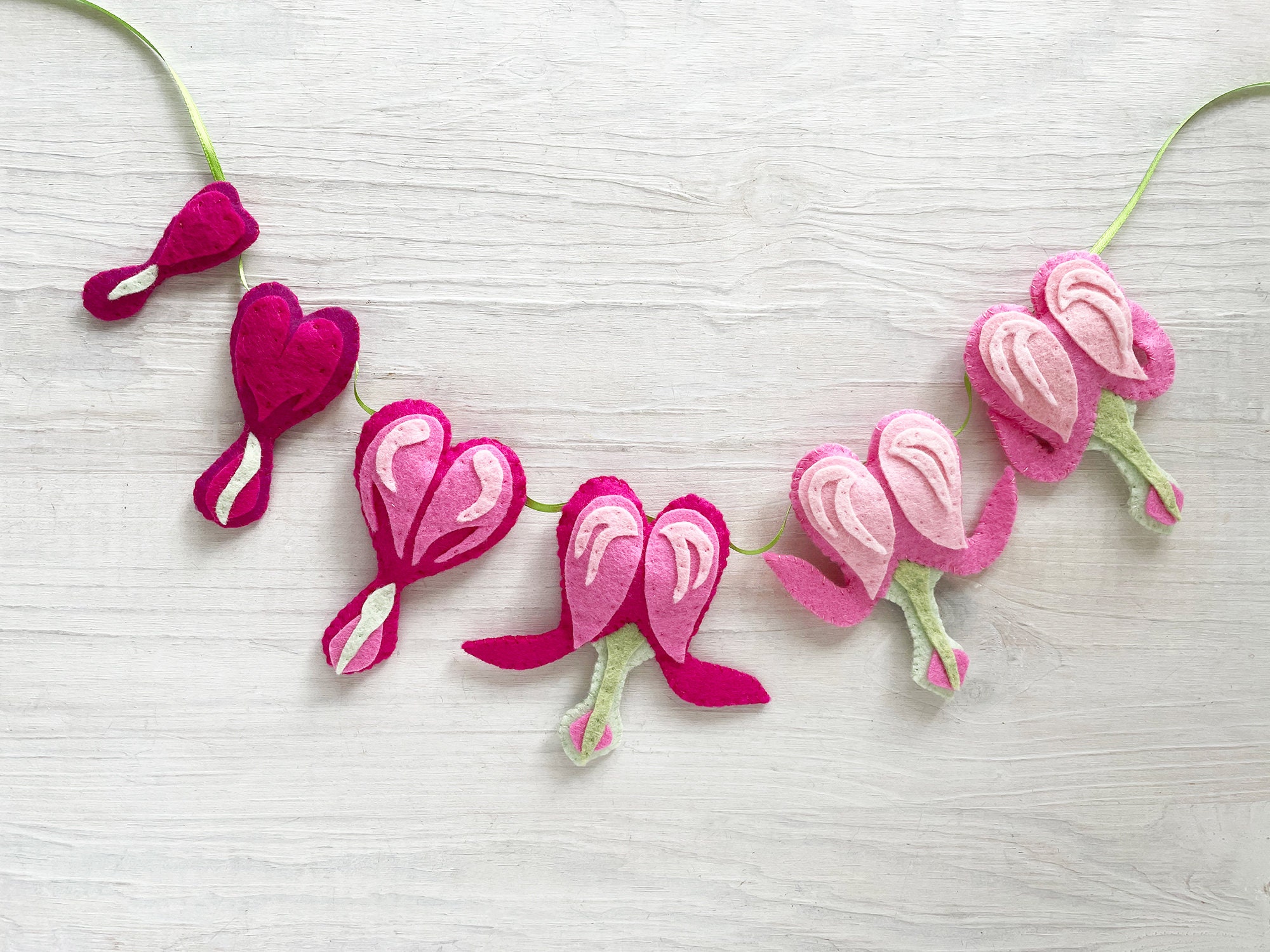 Bleeding Hearts Garland, Felt Flowers Sewing Pattern PDF download, felt plants