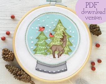 PDF download Snowglobe Hand Embroidery pattern, Christmas Winter DIY decoration