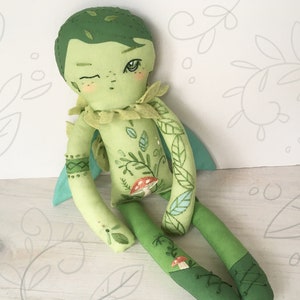 DIY Cut and Sew Fern the Leaf Faery doll with embroidery, cloth doll, embroidery sampler, craft kit