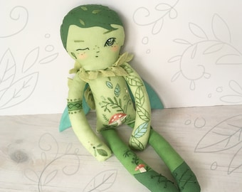 DIY Cut and Sew Fern the Leaf Faery doll with embroidery, cloth doll, embroidery sampler, craft kit