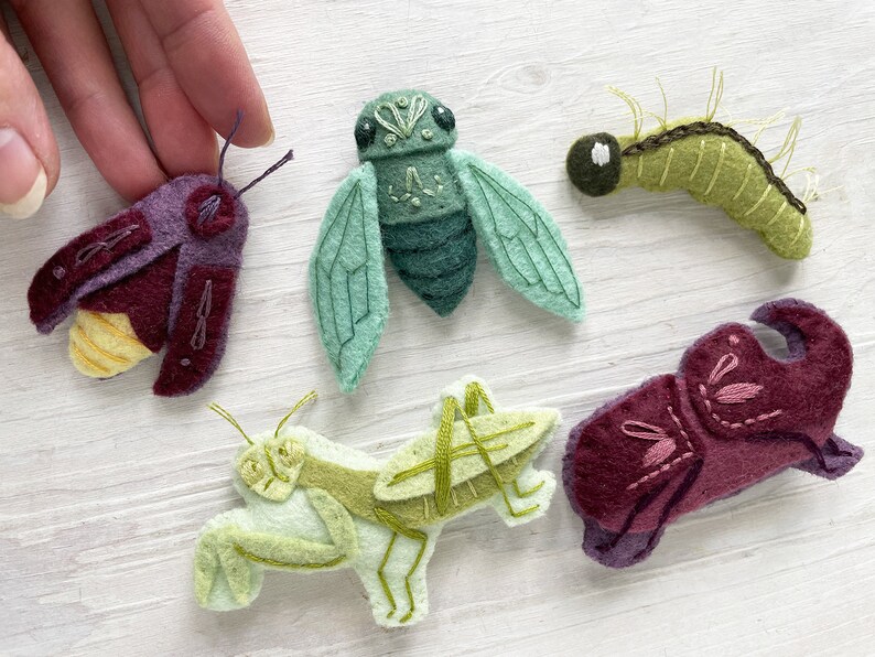 Beautiful Bugs set 2 Sewing Pattern PDF download, felt animals, cicada, praying mantis, firefly image 6