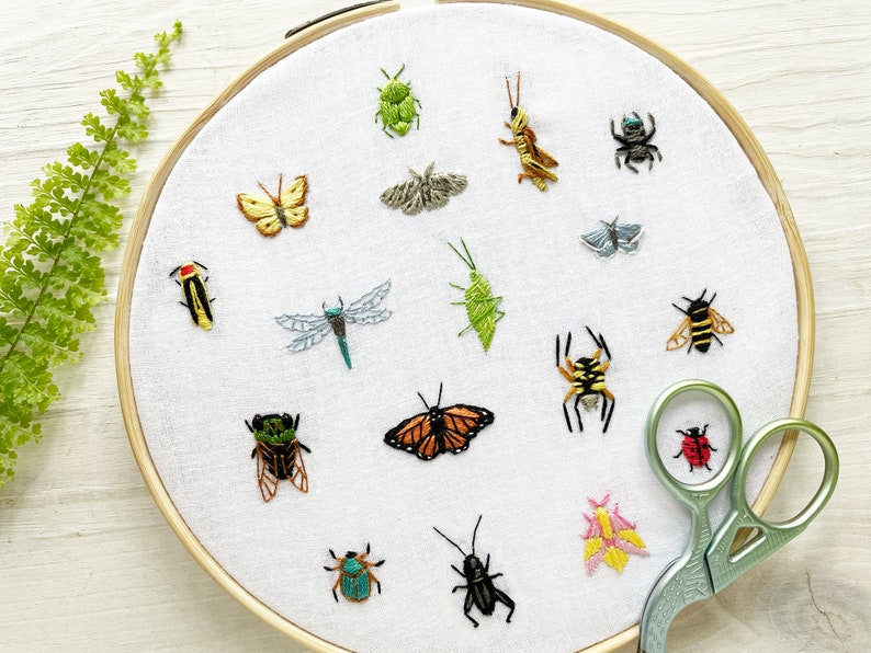 Tiny Bugs Collection Hand Embroidery Pattern PDF Download, Mini Insects Embroidery Hoop Art image 2