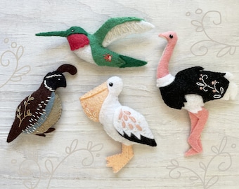 Wild Birds felt animals Sewing Pattern PDF download, plush pattern, SVG file, hummingbird, ostrich