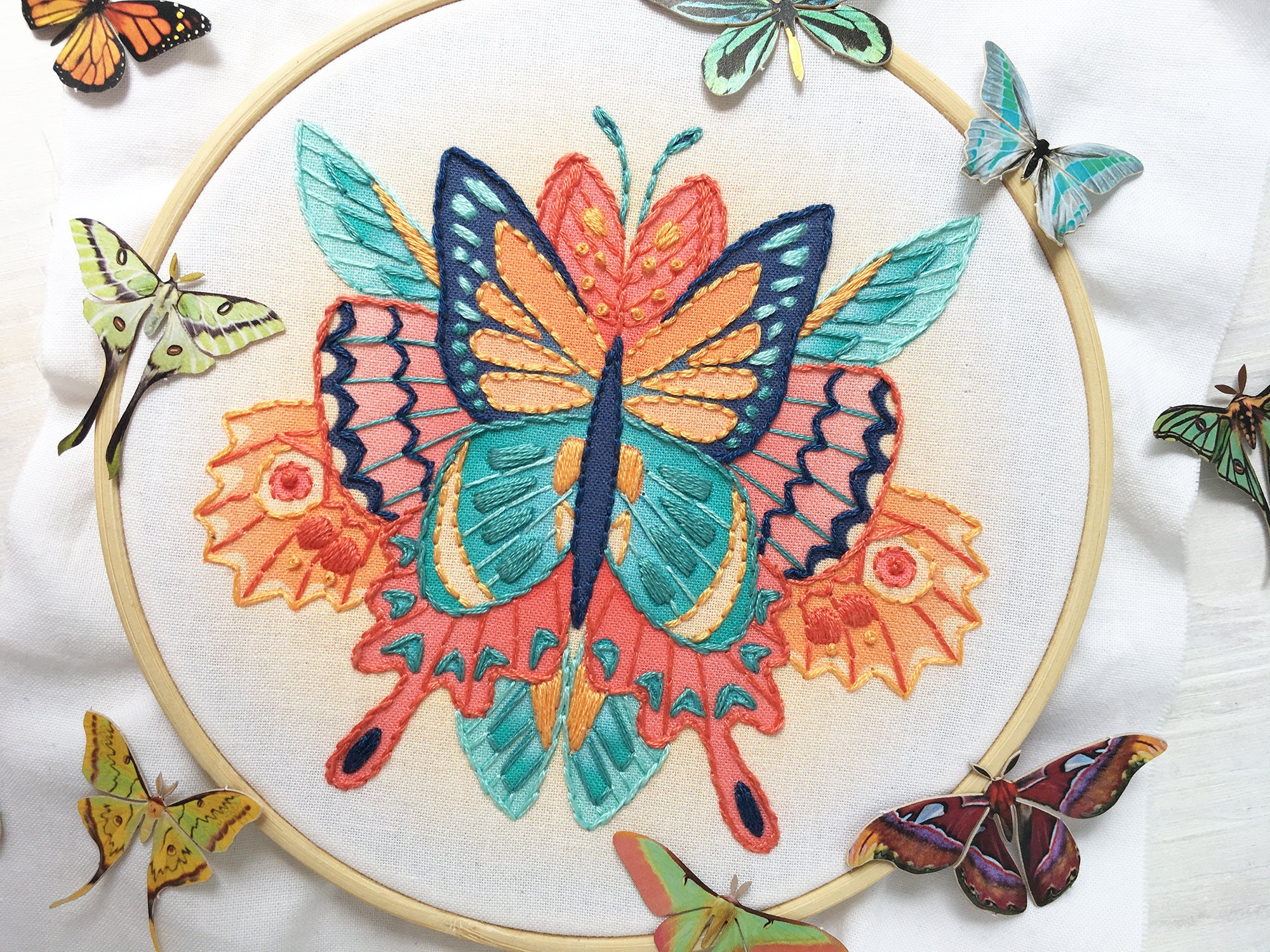 Butterfly Hand Embroidery Sampler Beginner Level Modern Hoop Etsy