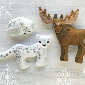 Winter Animals Plush Felt Sewing pattern for felt toys, Christmas ornaments, PDF Download, SVG files for cricut, silhouette
