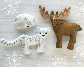 Animaux d’hiver Peluche Feutre Patron de couture pour jouets en feutre, décorations de Noël, téléchargement PDF, fichiers SVG pour cricut, silhouette