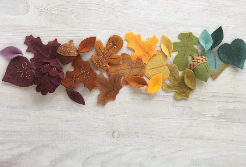 Felt Leaves Sewing Pattern PDF download, felt plants, garland, wreath, fall autumn acorn pine cone image 4
