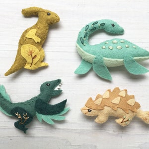 Dinosaurs set 2 Felt Animals PDF pattern download, SVG file, Plush Sewing Pattern for Ornaments, Baby Mobile, toys, nursery