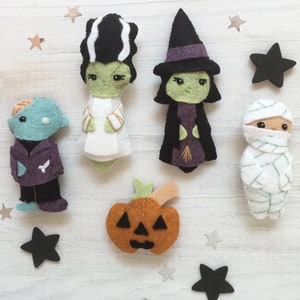 Movie Monsters set 2 Halloween DIY Plush Sewing Pattern PDF download, SVG file, Mummy, Bride, Witch, Zombie, Jack O Lantern
