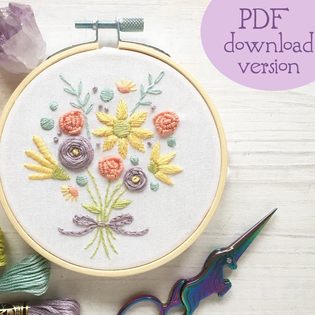 PDF Download Flower Bouquet Hand Embroidery Pattern, Floral Rainbow - Etsy