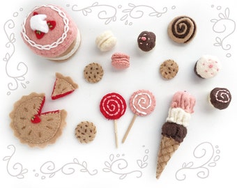 Felt Food Desserts Plush Sewing Pattern, Mini Sweet Shoppe, PDF Download, SVG files for Doll House Miniatures, Felt Ornaments, Brooch