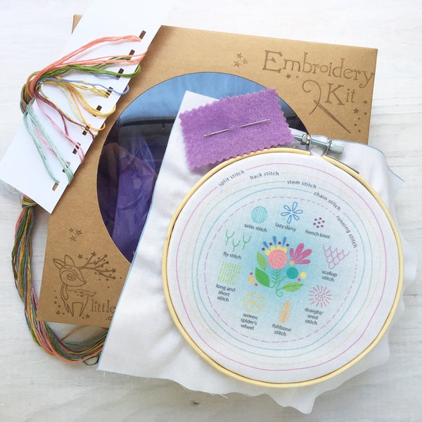Kit completo de muestra de puntadas para principiantes, diseño de bordado a mano, patrón de bordado a mano impreso, muestrario de bricolaje