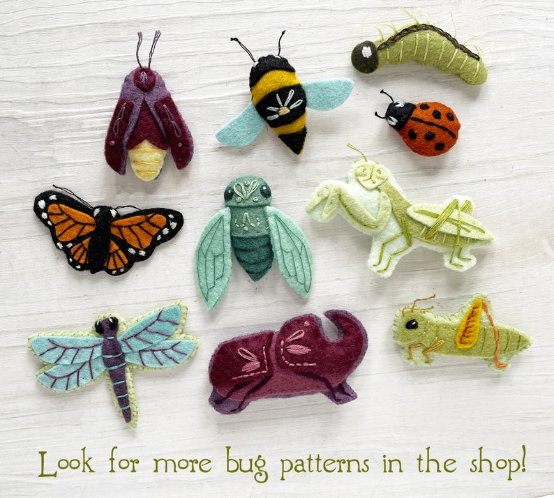 Beautiful Bugs set 2 Sewing Pattern PDF download, felt animals, cicada, praying mantis, firefly image 9