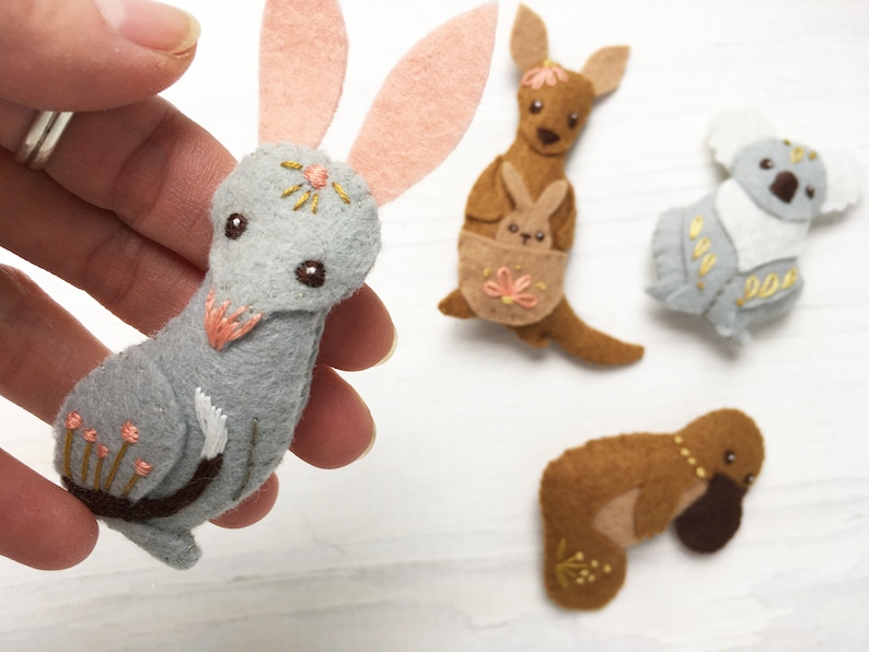 Australian Felt Animals Plush Sewing Pattern digital download, Kangaroo, Koala, Bilby, Platypus image 4