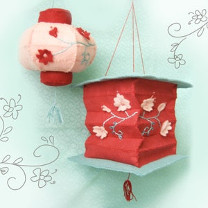 Lanterne in feltro con motivo in peluche, cartamodello in peluche, decorazioni per il Capodanno cinese, lanterne cinesi, fiori di ciliegio