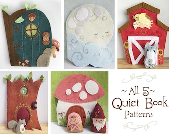 5 Felt Quiet Book PDF Sewing Patterns with Felt Animals and dolls, PDF Download to sew your own soft toys, SVG cut files