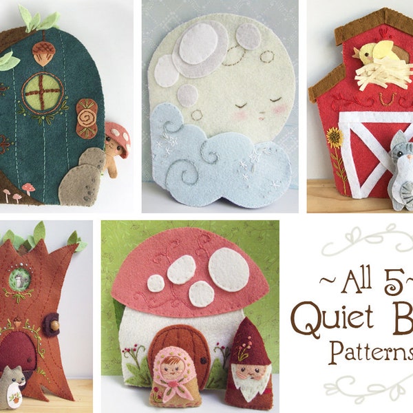 Sale 5 Felt Quiet Book PDF Sewing Patterns with Felt Animals and dolls, PDF Download to sew your own soft toys, SVG cut files