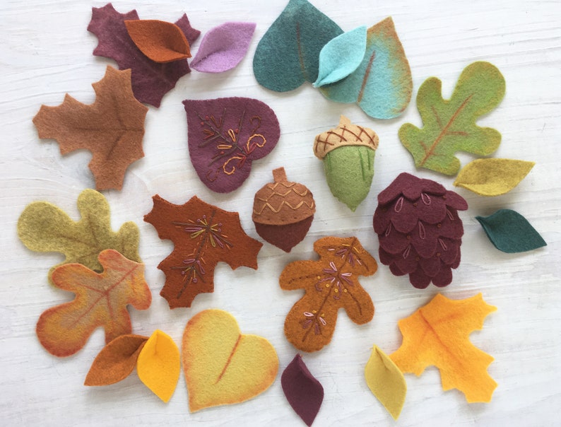 Felt Leaves Sewing Pattern PDF download, felt plants, garland, wreath, fall autumn acorn pine cone image 8