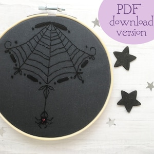PDF download Black Spider Web Hand Embroidery pattern, Halloween DIY Decor Hoop Art Design spiderweb
