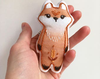 Fox Plush doll cut and sew sampler, DIY Hand Embroidery, woodland baby animals