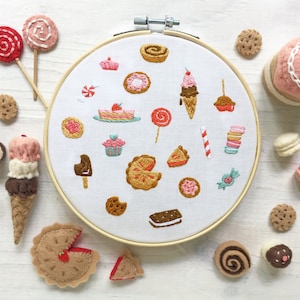 PDF Télécharger Tiny Sweets and Veggies Hand Embroidery 2 Pattern set, Embroidery Hoop Art, dessert, designs alimentaires image 3