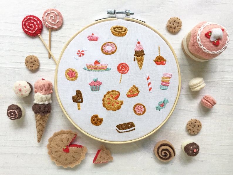 PDF Télécharger Tiny Sweets and Veggies Hand Embroidery 2 Pattern set, Embroidery Hoop Art, dessert, designs alimentaires image 3