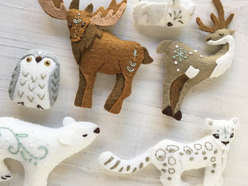 6 Winter Animals Plush ornament Felt Sewing pattern, felt toys, Christmas decor, PDF Download, SVG files for cricut, silhouette image 2