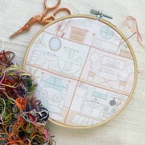 Little House Beginner Embroidery sampler, printed fabric Hand Embroidery Hoop Art Design, DIY image 5