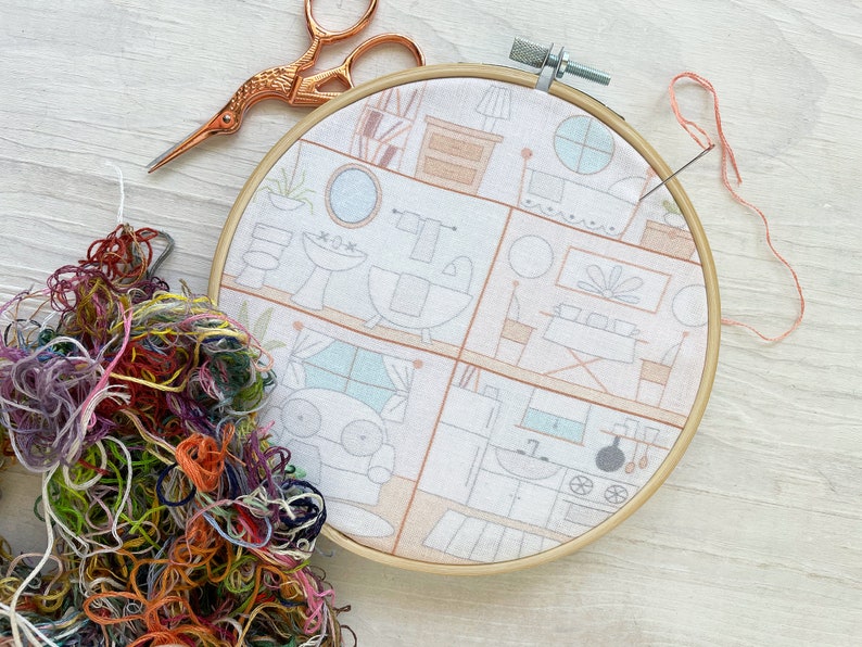 Little House Beginner Embroidery sampler, printed fabric Hand Embroidery Hoop Art Design, DIY image 5