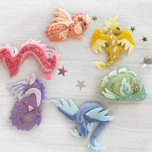 6 Felt Baby Dragons Rainbow PDF pattern download, SVG file, Mini Plush Sewing Pattern