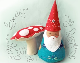 Gnome Santa and Mushroom Plush Sewing Pattern, Felt Doll PDF Download, SVG files, Felt Ornaments, Christmas Decoration