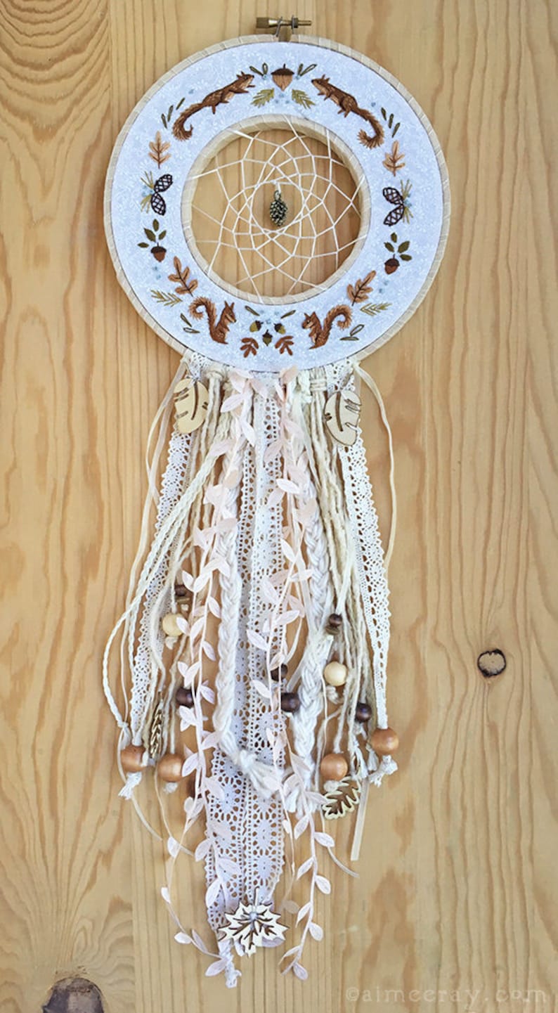 Embroidered hoop in a hoop Dream Catcher squirrels and acorns Etsy