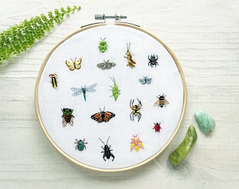 Tiny Bugs Collection Hand Embroidery Pattern PDF Download, Mini Insects Embroidery Hoop Art